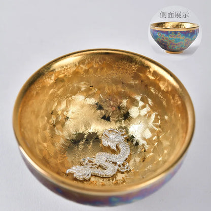 Luxurious gold-plated silver inset tea set single cup Kung fu tea set Zodiac master cup ceramic kiln cup kitchen restaurant bar