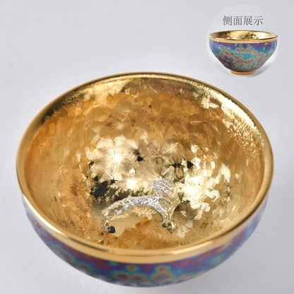Luxurious gold-plated silver inset tea set single cup Kung fu tea set Zodiac master cup ceramic kiln cup kitchen restaurant bar