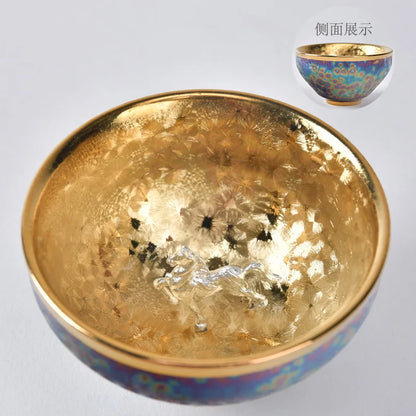 Luxurious gold-plated silver inset tea set single cup Kung fu tea set Zodiac master cup ceramic kiln cup kitchen restaurant bar