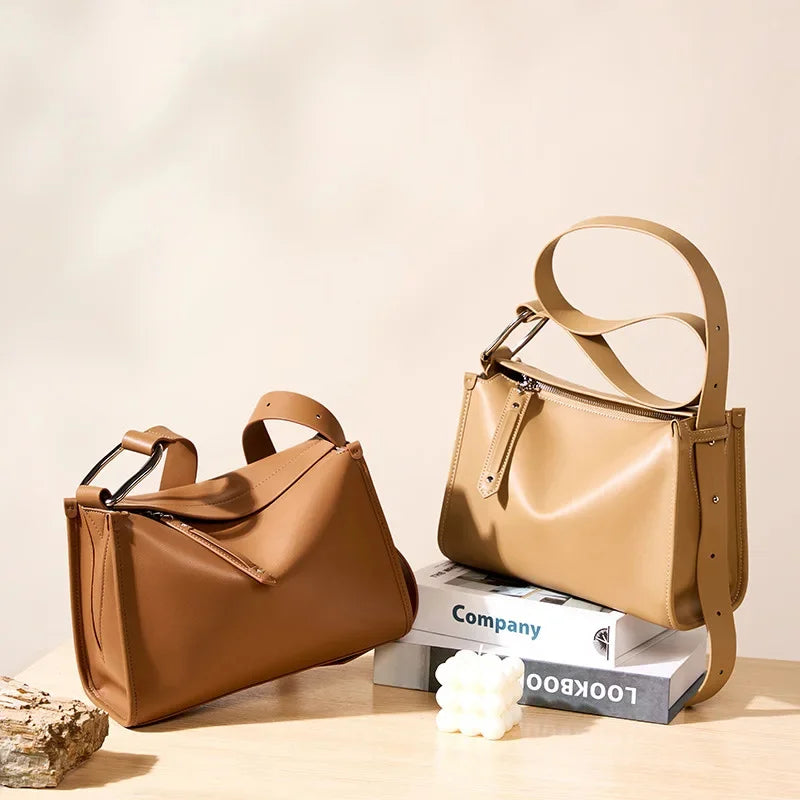 Luxury 100% Cowhide Women's 2024 New Messenger Genuine Leather Niche High Sense Ladies Shoulder Pillow Crossbody Bag