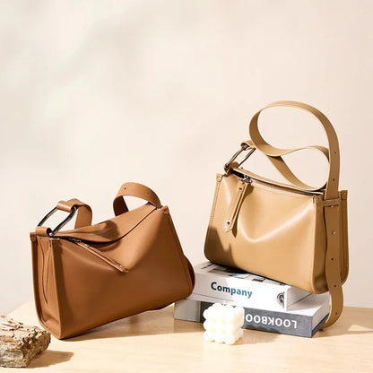 Luxury 100% Cowhide Women's 2024 New Messenger Genuine Leather Niche High Sense Ladies Shoulder Pillow Crossbody Bag