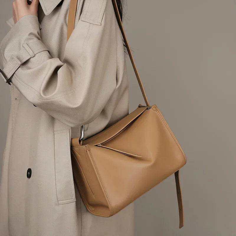 Luxury 100% Cowhide Women's 2024 New Messenger Genuine Leather Niche High Sense Ladies Shoulder Pillow Crossbody Bag