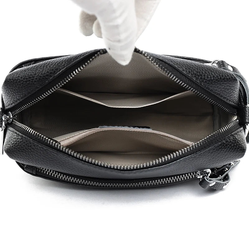 Luxury 3 Layers Genuine Leather Shoulder Crossbody Bags For Women 2023 High Quality Cowhide Handbags Female Messenger Tote Sac