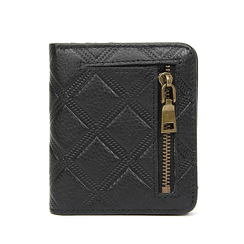 Luxury Brand Bee Decoration Women Leather RFID Blocking Small Bifold Zipper Pocket Wallet Card Case Purse with ID Window