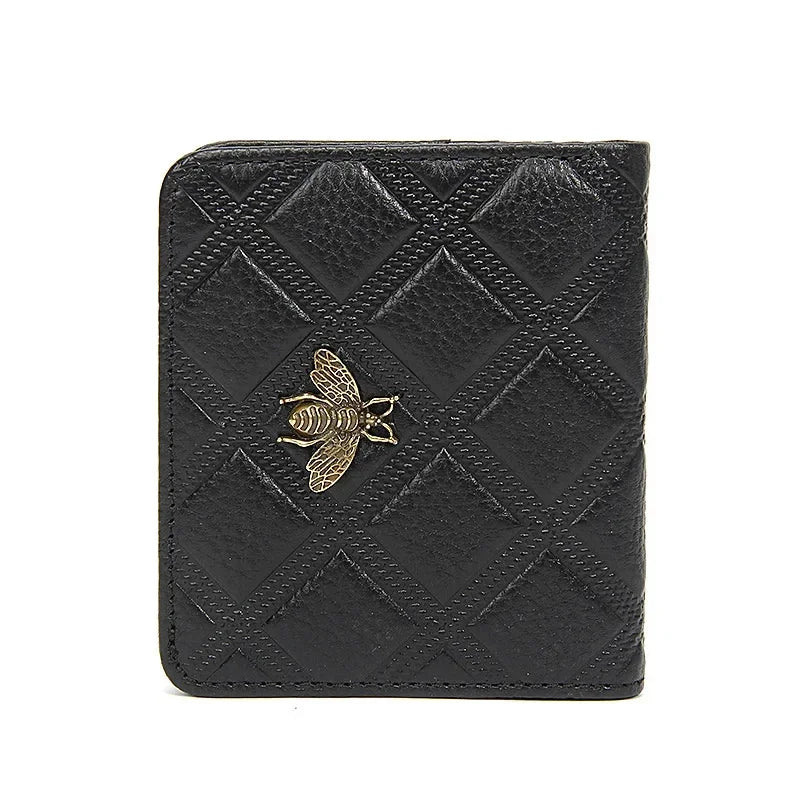 Luxury Brand Bee Decoration Women Leather RFID Blocking Small Bifold Zipper Pocket Wallet Card Case Purse with ID Window