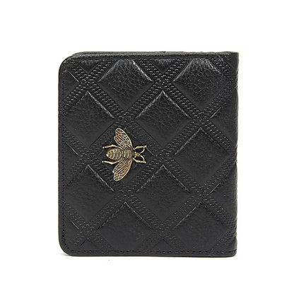 Luxury Brand Bee Decoration Women Leather RFID Blocking Small Bifold Zipper Pocket Wallet Card Case Purse with ID Window