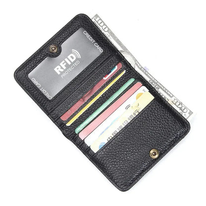 Luxury Brand Bee Decoration Women Leather RFID Blocking Small Bifold Zipper Pocket Wallet Card Case Purse with ID Window