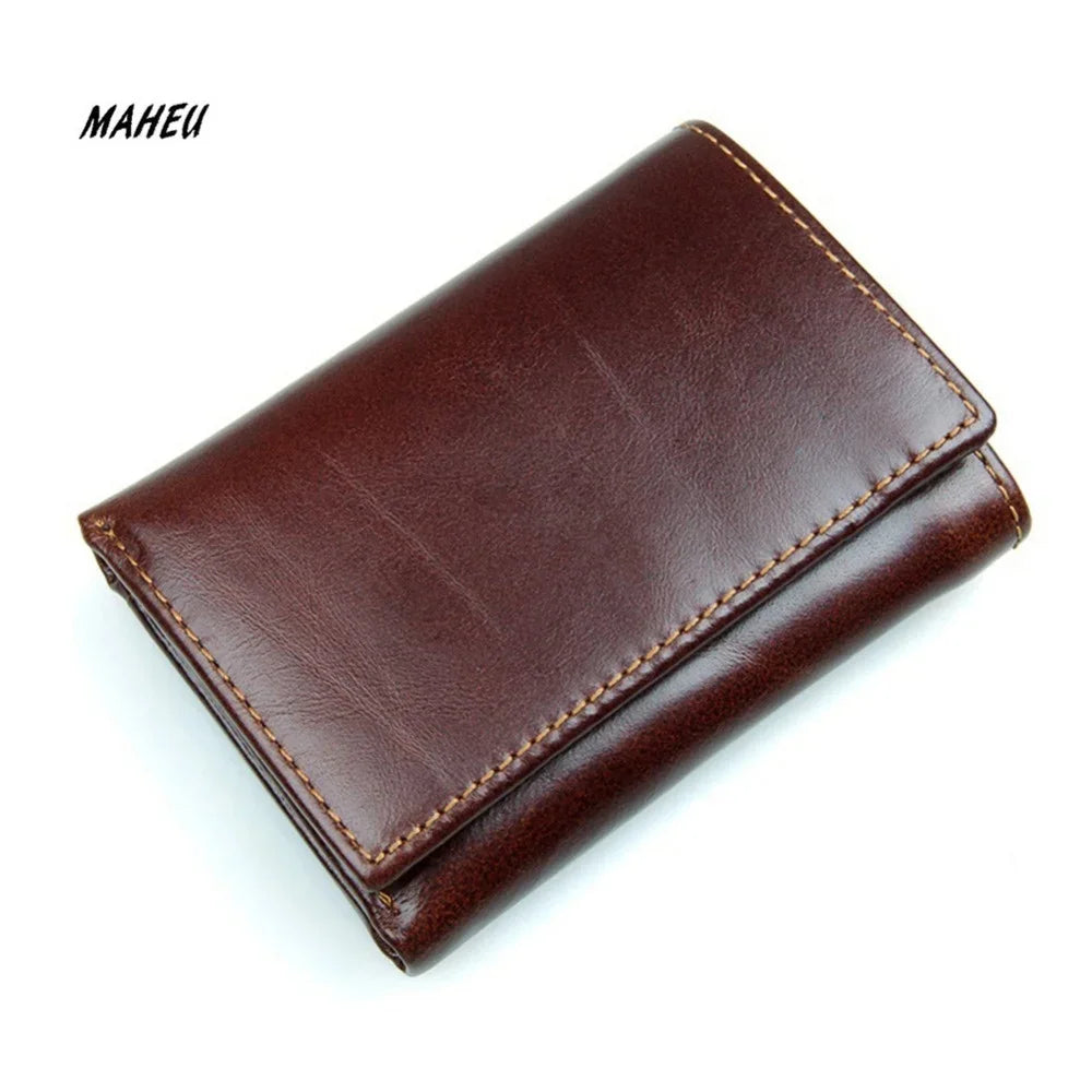 Luxury Brand Designer Full Grain Genuine Short Wallet For man 3 Folds Pure Leather Wine Purse 2024 Hot New Fashion