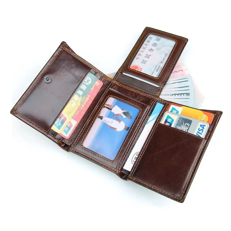 Luxury Brand Designer Full Grain Genuine Short Wallet For man 3 Folds Pure Leather Wine Purse 2024 Hot New Fashion