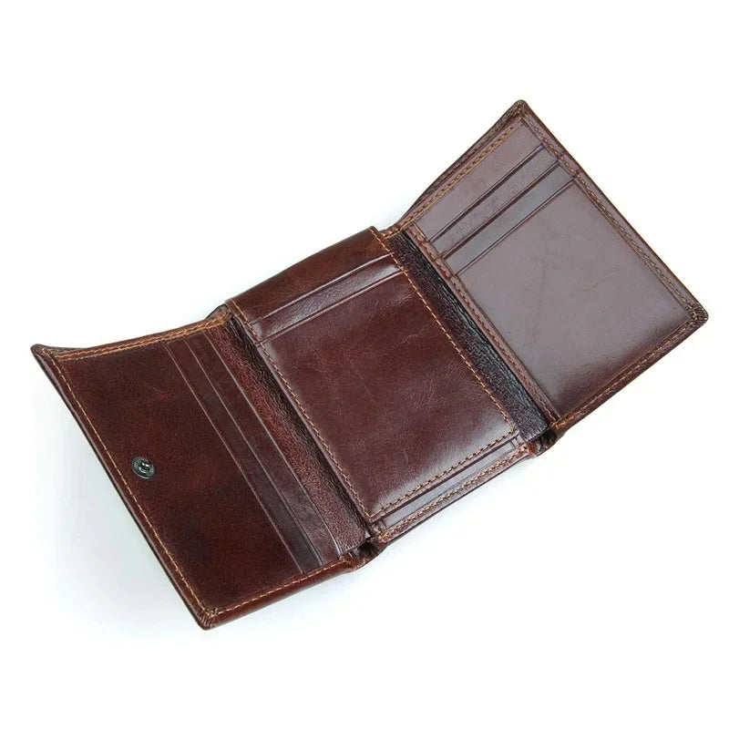 Luxury Brand Designer Full Grain Genuine Short Wallet For man 3 Folds Pure Leather Wine Purse 2024 Hot New Fashion