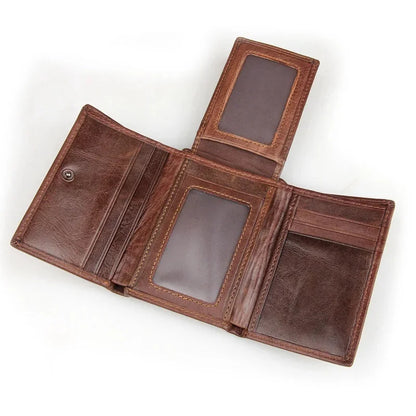 Luxury Brand Designer Full Grain Genuine Short Wallet For man 3 Folds Pure Leather Wine Purse 2024 Hot New Fashion