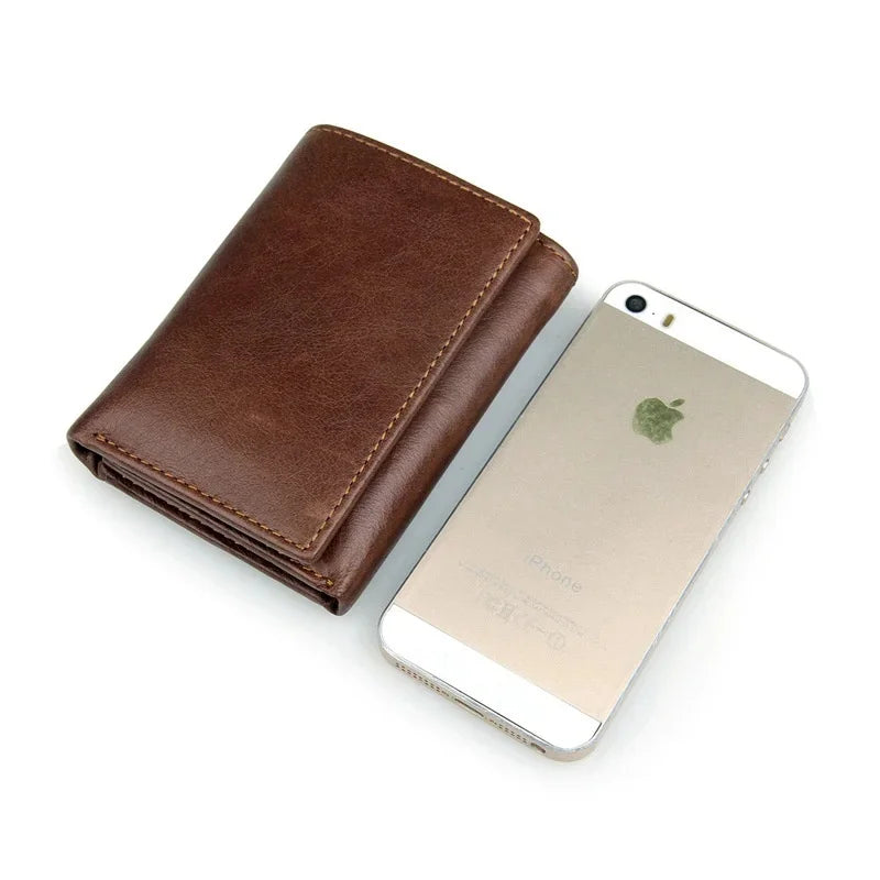 Luxury Brand Designer Full Grain Genuine Short Wallet For man 3 Folds Pure Leather Wine Purse 2024 Hot New Fashion