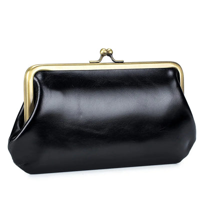 Luxury Brand Kisslock Women's Genuine Women Wallet Size Clutch Bag Laides Long Clip Cow Leather Phone Purse