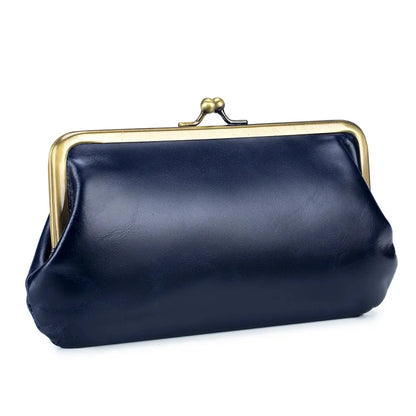 Luxury Brand Kisslock Women's Genuine Women Wallet Size Clutch Bag Laides Long Clip Cow Leather Phone Purse