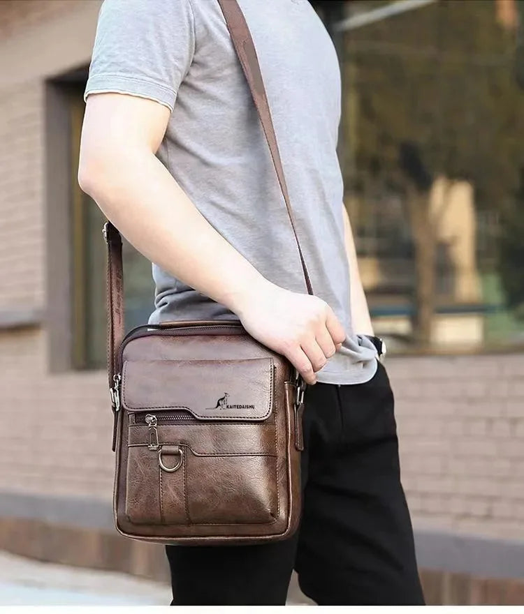 Luxury Brand Men's Shoulder Men PU Leather Flip Crossbody Bag Large-capacity Business and Leisure Three-dimensional Handbag