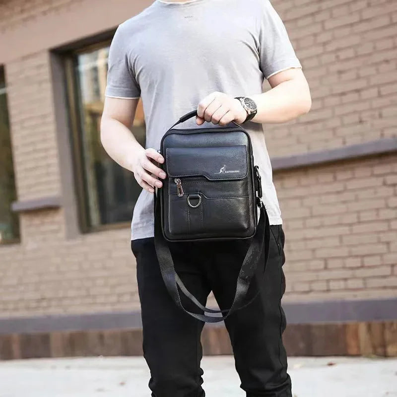 Luxury Brand Men's Shoulder Men PU Leather Flip Crossbody Bag Large-capacity Business and Leisure Three-dimensional Handbag