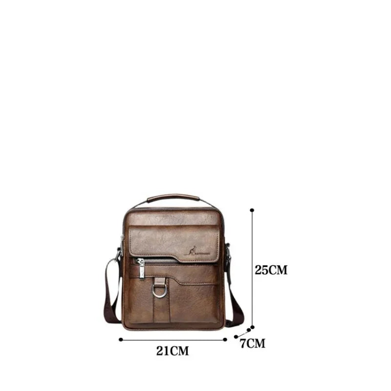 Luxury Brand Men's Shoulder Men PU Leather Flip Crossbody Bag Large-capacity Business and Leisure Three-dimensional Handbag