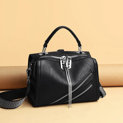 Luxury Brand Women Leather Handbags Fashion Rivet Tassels Women Bag Black Crossbody Bags 2021 soft Leather Shoulder Bag Women