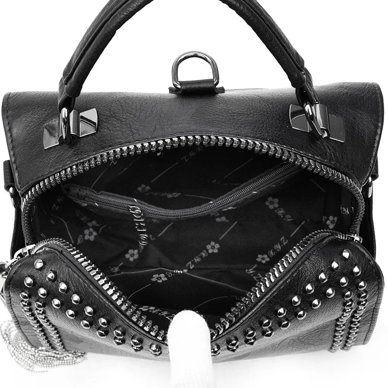 Luxury Brand Women Leather Handbags Fashion Rivet Tassels Women Bag Black Crossbody Bags 2021 soft Leather Shoulder Bag Women