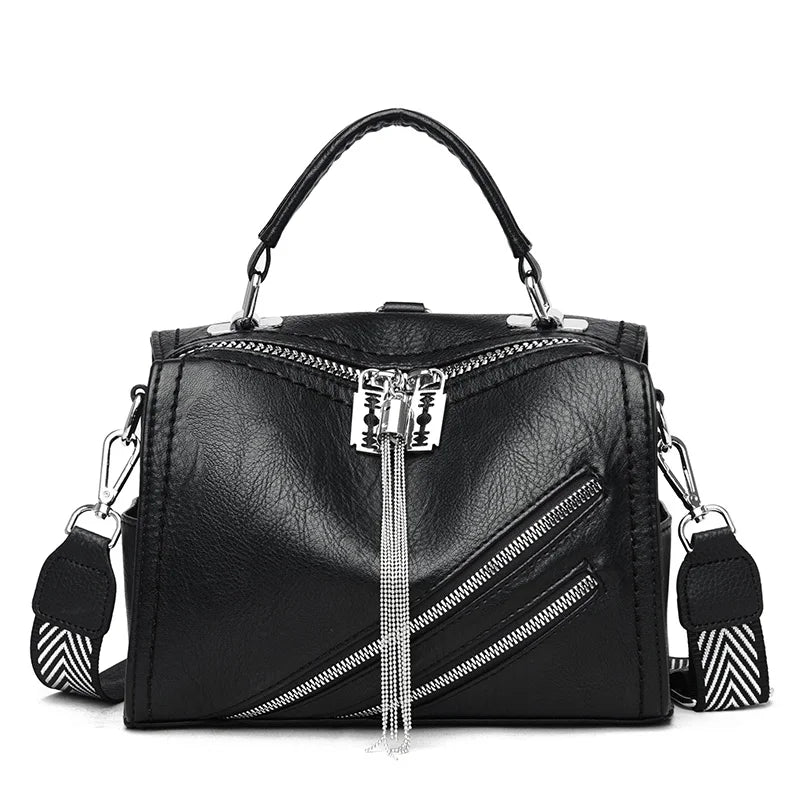 Luxury Brand Women Leather Handbags Fashion Rivet Tassels Women Bag Black Crossbody Bags 2021 soft Leather Shoulder Bag Women