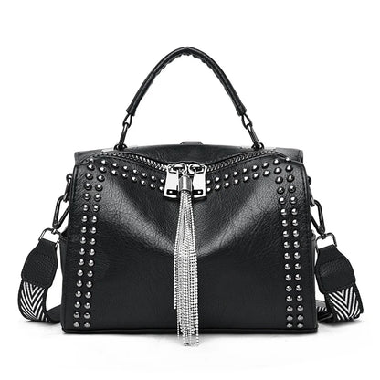 Luxury Brand Women Leather Handbags Fashion Rivet Tassels Women Bag Black Crossbody Bags 2021 soft Leather Shoulder Bag Women