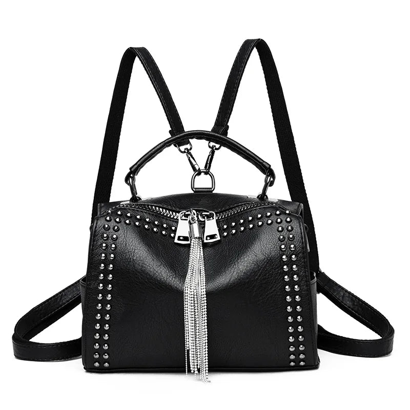 Luxury Brand Women Leather Handbags Fashion Rivet Tassels Women Bag Black Crossbody Bags 2021 soft Leather Shoulder Bag Women