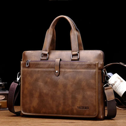 Luxury Business Men's Briefcase Vintage Leather Handbag Large Capacity Male Shoulder Crossboby Office Laptop Bag