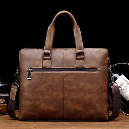 Luxury Business Men's Briefcase Vintage Leather Handbag Large Capacity Male Shoulder Crossboby Office Laptop Bag