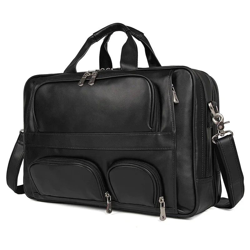 Luxury Business Men's Handbag Large Genuine Briefcase for Men Real Leather Messenger Male 17" Laptop Shoulder Bag
