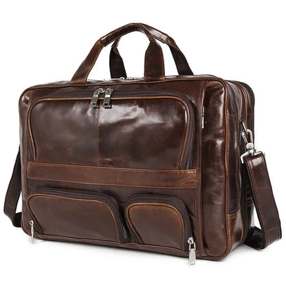 Luxury Business Men's Handbag Large Genuine Briefcase for Men Real Leather Messenger Male 17" Laptop Shoulder Bag