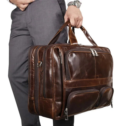 Luxury Business Men's Handbag Large Genuine Briefcase for Men Real Leather Messenger Male 17" Laptop Shoulder Bag