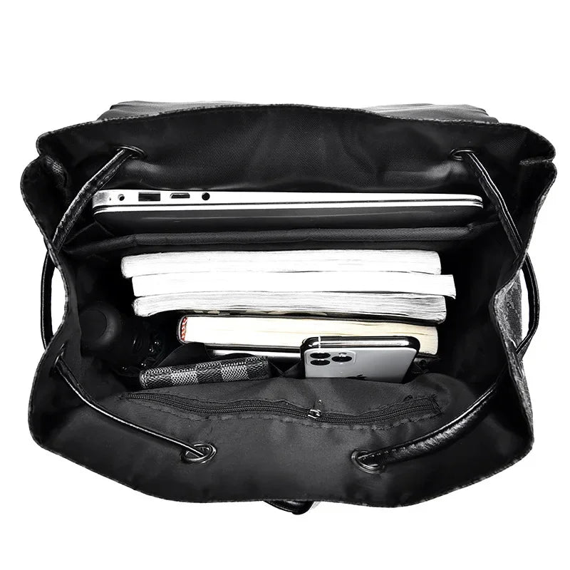 Luxury Business Men's Large Capacity Leather Travel Casual Student School Backpack Waterproof Man Laptop Bag