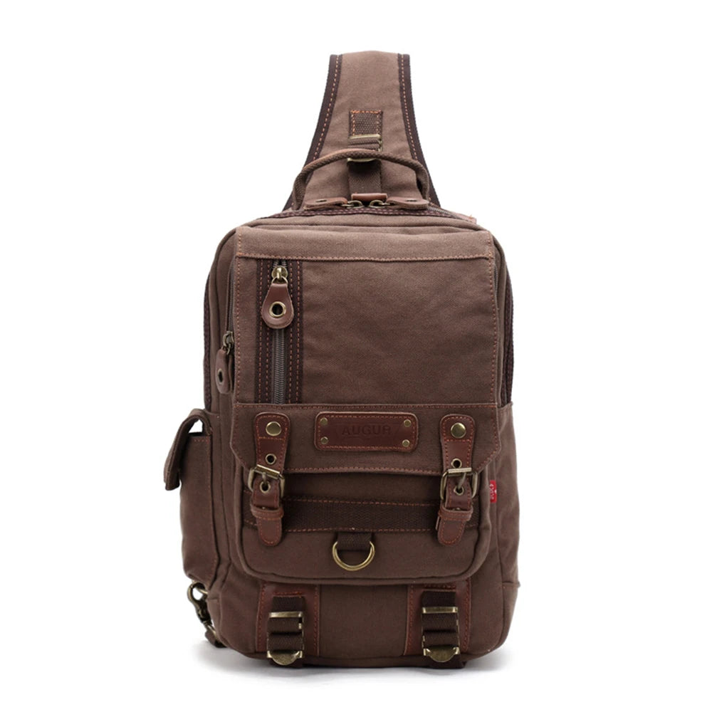 Luxury Canvas Sling Chest Bag Unisex Women Men's Single Shoulder Cross-Body Backpack Travel Hiking Climbing Causal Day Pack