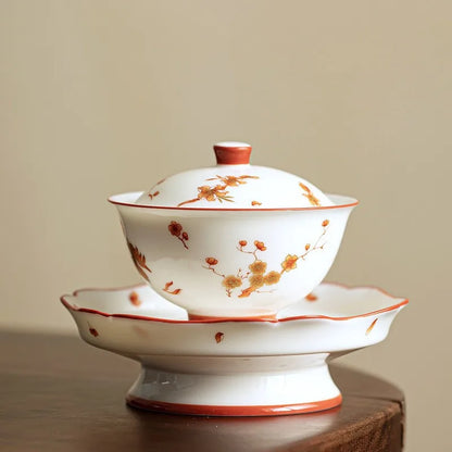 Luxury Ceramic Tea Tureen Chinese Kung Fu Teaware Teacups Set High End Porcelain Handmade Sancai Gaiwan Elegant Tea Bowl Cups