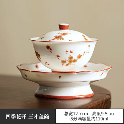 Luxury Ceramic Tea Tureen Chinese Kung Fu Teaware Teacups Set High End Porcelain Handmade Sancai Gaiwan Elegant Tea Bowl Cups