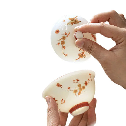 Luxury Ceramic Tea Tureen Chinese Kung Fu Teaware Teacups Set High End Porcelain Handmade Sancai Gaiwan Elegant Tea Bowl Cups