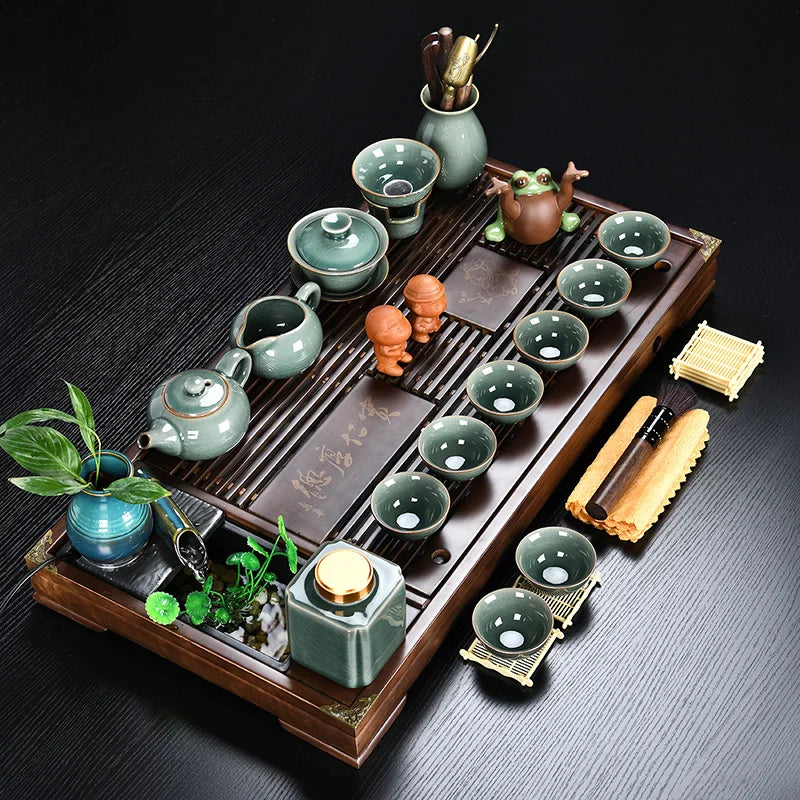 Luxury Chinese Puer Tea Set Ceremony Tray Drinkware Kitchen Afternoon Tea Gaiwan Teapot Mate Free Shipping Te Complete Drinkware
