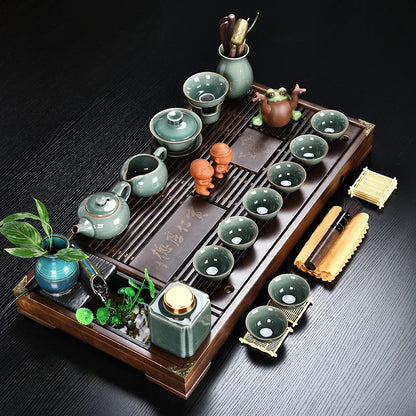 Luxury Chinese Puer Tea Set Ceremony Tray Drinkware Kitchen Afternoon Tea Gaiwan Teapot Mate Free Shipping Te Complete Drinkware