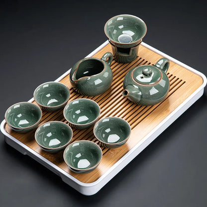 Luxury Chinese Puer Tea Set Ceremony Tray Drinkware Kitchen Afternoon Tea Gaiwan Teapot Mate Free Shipping Te Complete Drinkware