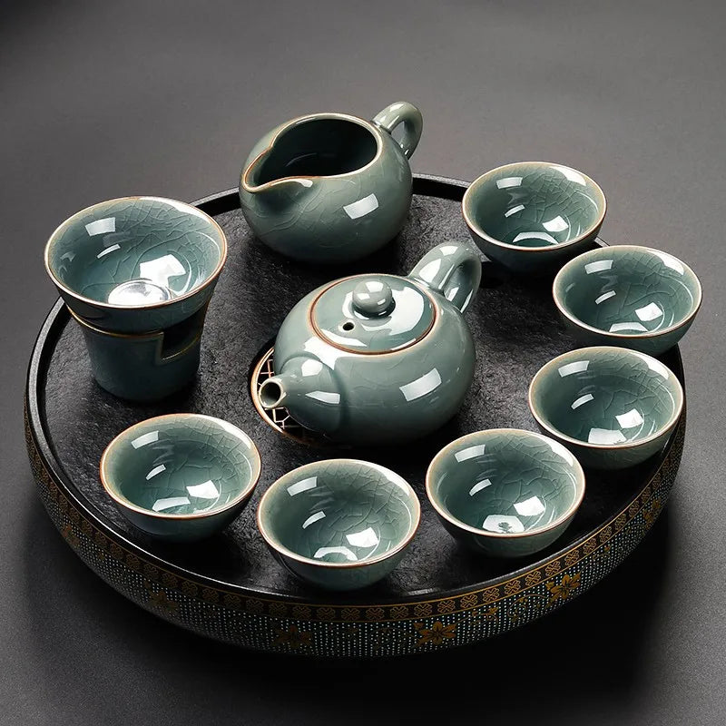 Luxury Chinese Puer Tea Set Ceremony Tray Drinkware Kitchen Afternoon Tea Gaiwan Teapot Mate Free Shipping Te Complete Drinkware