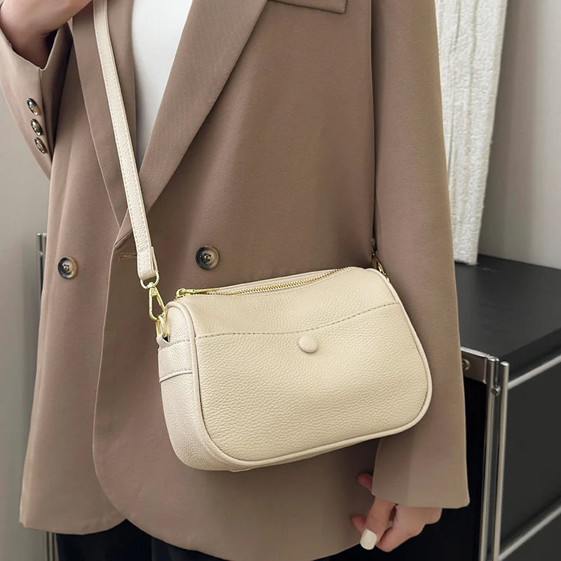 Luxury Cow Leather Messenger Bag Women Tote Bag Large Capacity Casual Handbag Purse Female Fashion Genuine Leather Shoulder Bags