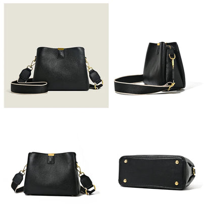 Luxury Cow Leather Women Shoulder Crossbody Bag Fashion 3 Layer Ladies Small Bucket Handbag Genuine Leather Female Messenger Bag