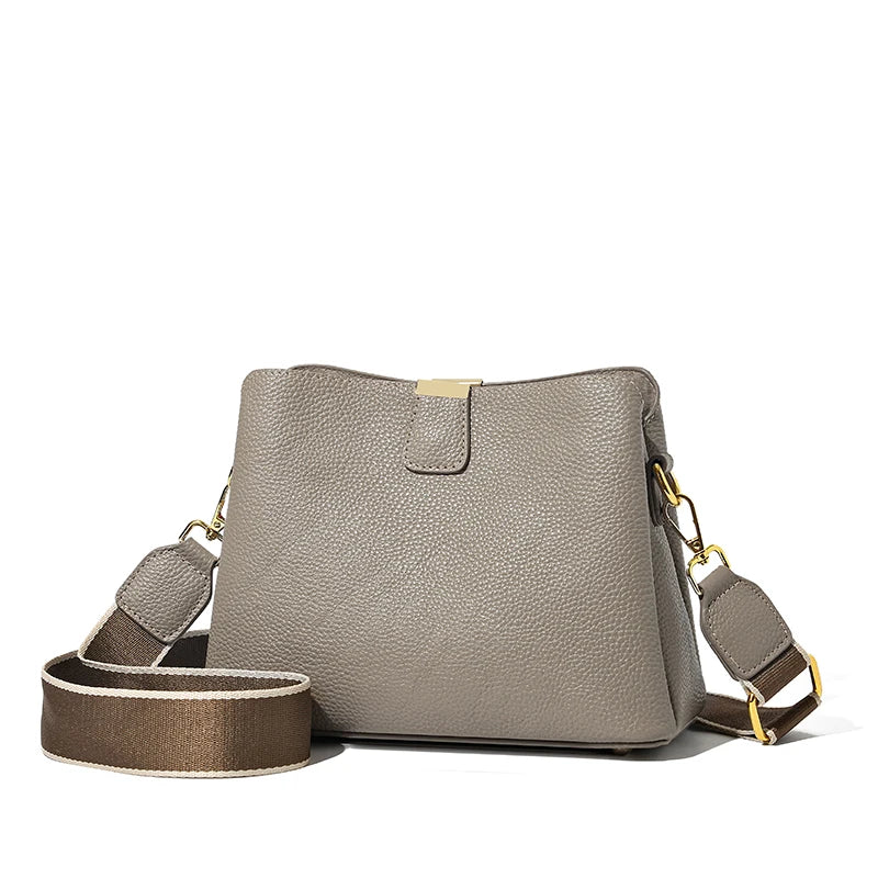 Luxury Cow Leather Women Shoulder Crossbody Bag Fashion 3 Layer Ladies Small Bucket Handbag Genuine Leather Female Messenger Bag