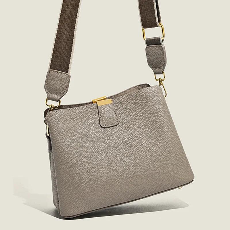 Luxury Cow Leather Women Shoulder Crossbody Bag Fashion 3 Layer Ladies Small Bucket Handbag Genuine Leather Female Messenger Bag