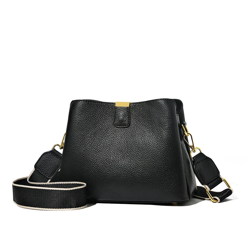 Luxury Cow Leather Women Shoulder Crossbody Bag Fashion 3 Layer Ladies Small Bucket Handbag Genuine Leather Female Messenger Bag