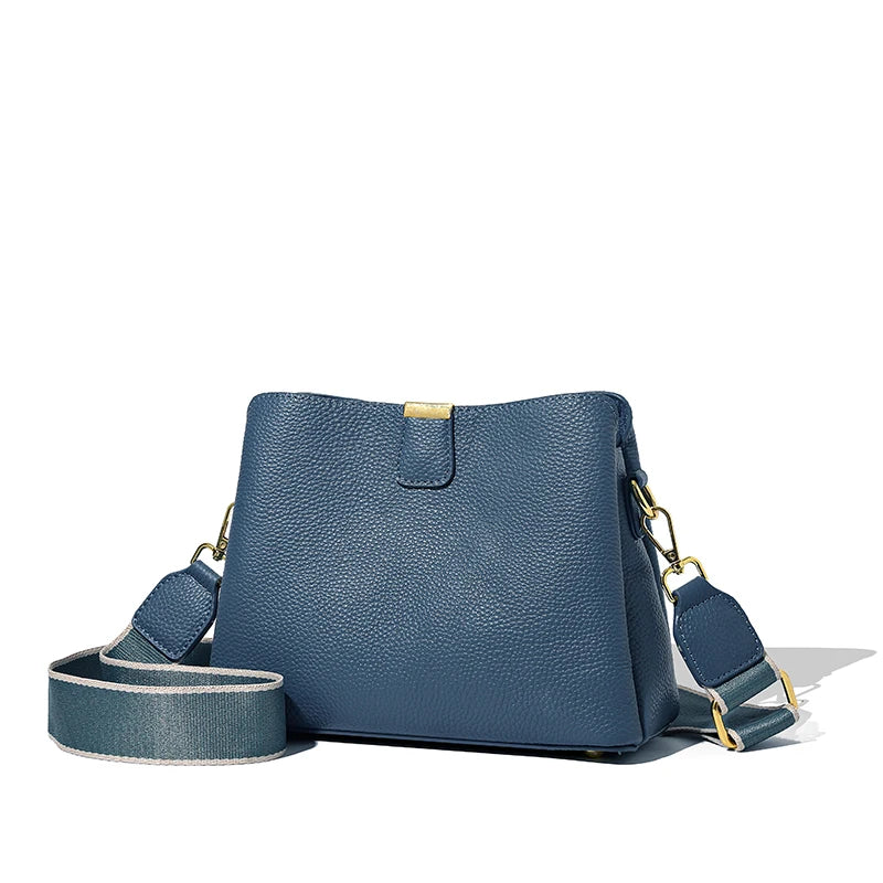 Luxury Cow Leather Women Shoulder Crossbody Bag Fashion 3 Layer Ladies Small Bucket Handbag Genuine Leather Female Messenger Bag