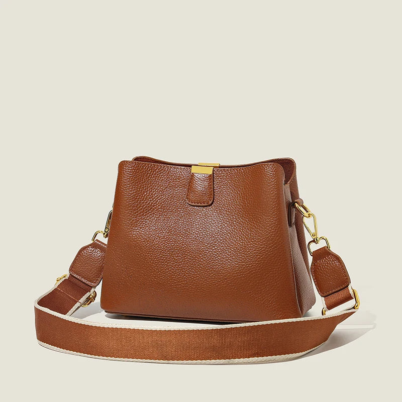 Luxury Cow Leather Women Shoulder Crossbody Bag Fashion 3 Layer Ladies Small Bucket Handbag Genuine Leather Female Messenger Bag