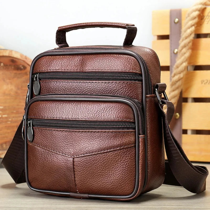 Luxury Cowhide Men's Shoulder Vertical Genuine Leather Messenger Vintage Small Crossbody Bag Fashion Handbag