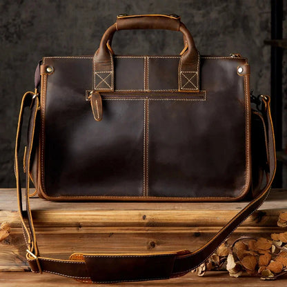 Luxury Crazy Horse Cowhide Men Briefcase Fasihon Handbag Travel Retro One-Shoulder Crossbody Male Messenger Bag