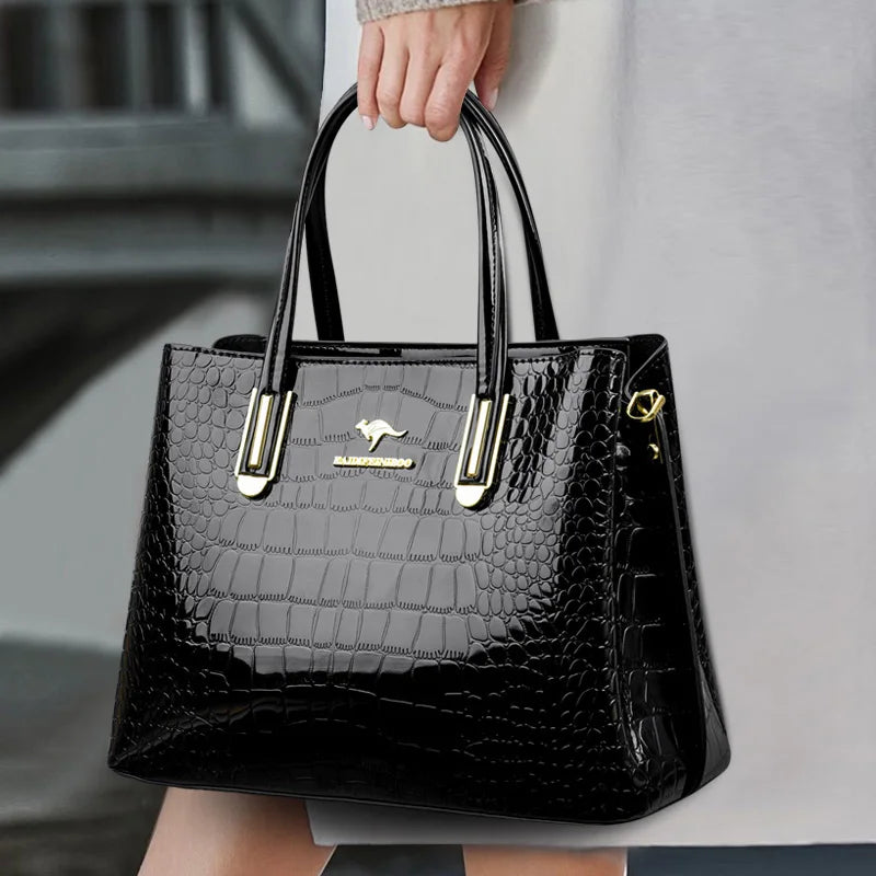 Luxury Crocodile Pattern Patent Leather Shoulder Crossbody Bag for Women 2023 Women's Handbag 3 Layers Female Messenger Tote Sac